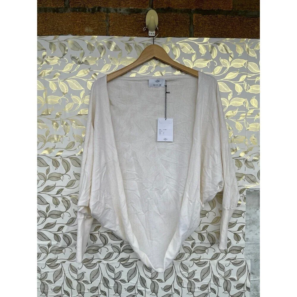 Allude Cream Cotton Cashmere Knit Cardigan • Quiet Luxury Minimalist Bolero XL